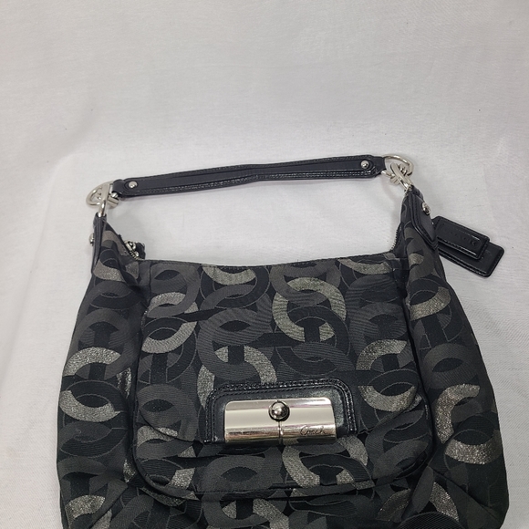 Coach Hobo Bag KRISTIN Chain Link Op Art 18787 Black Silver - Picture 6 of 16